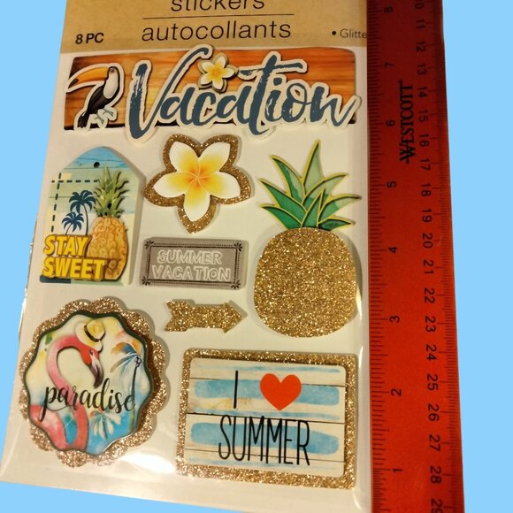 Crafters Square Vacation Stickers 3D Glitter Summer Flamingo Paradise Tropical - Picture 4 of 4